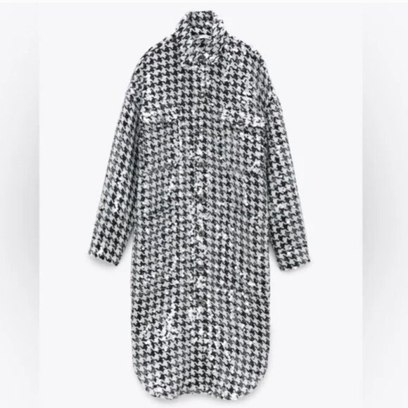 LIMITED EDITION Zara Houndstooth Sequin Overshirt Size S NEW WITH TAG! - Picture 11 of 12